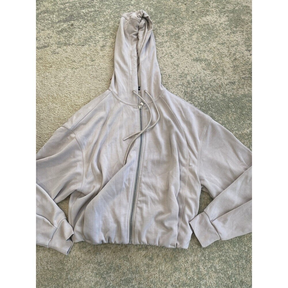 ATHLETA Seasoft Bubble Hem Full Zip Hoodie Women's Size US XXS Grayish Tan